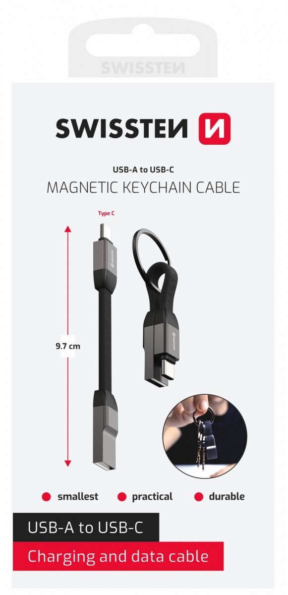 Magnetický kabel Swissten Keychain USB-A - USB-C 9,7 cm