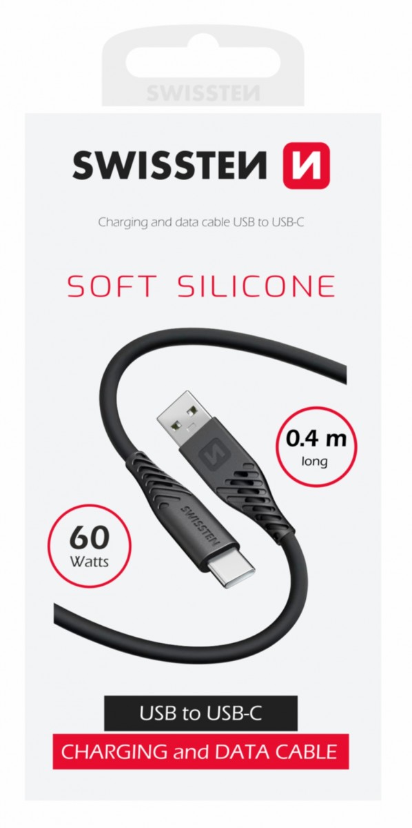 Datový kabel Swissten Soft Silicone USB-A - USB-C 0,4 m černý