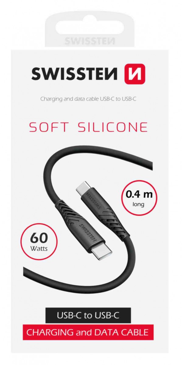 Datový kabel Swissten Soft Silicone USB-C - USB-C 0,4 m černý