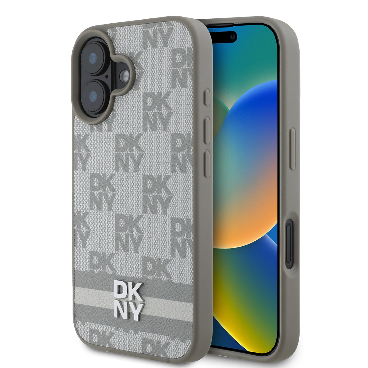 Zadní kryt DKNY PU Leather Checkered Pattern and Stripe pro iPhone 16 Beige