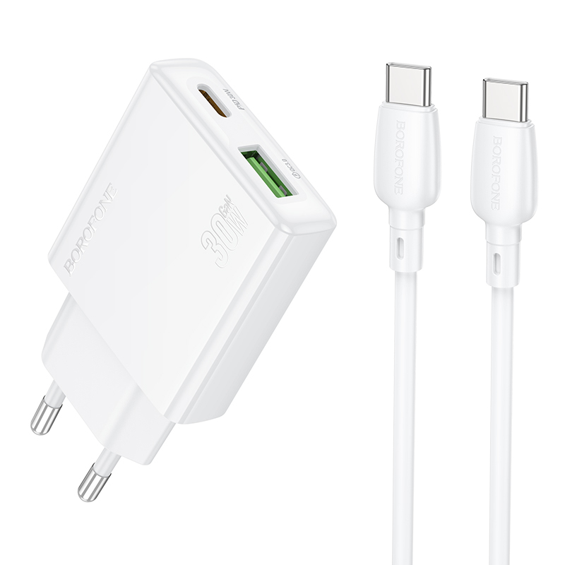 Rychlonabíječka Borofone BN25 Wish (Ultra Thin) + datový kabel USB-C Dual 30W bílá