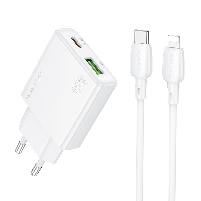 Rychlonabíječka Borofone BN25 Wish (Ultra Thin) + datový kabel Lightning Dual 30W bílá