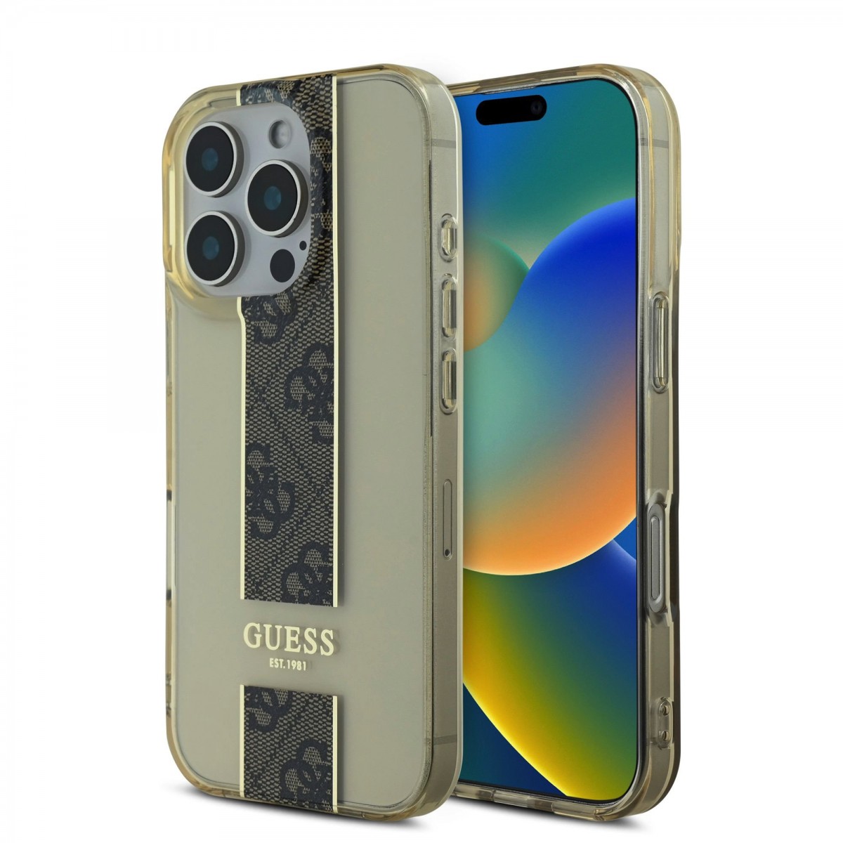 Zadní kryt Guess IML Middle 4G Stripe pro iPhone 16 Pro Brown