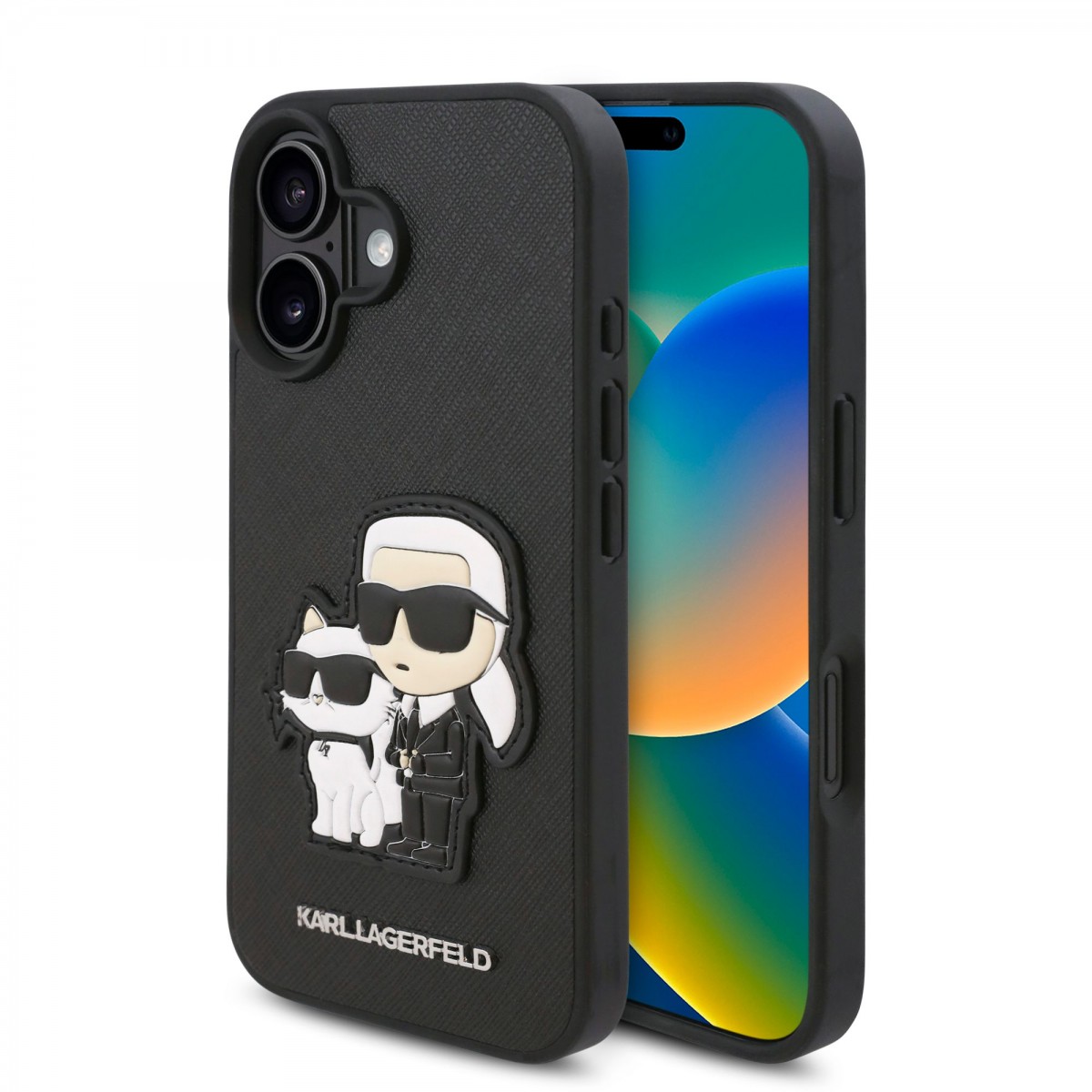 Zadní kryt Karl Lagerfeld PU Saffiano Karl and Choupette pro iPhone 16 Plus Black