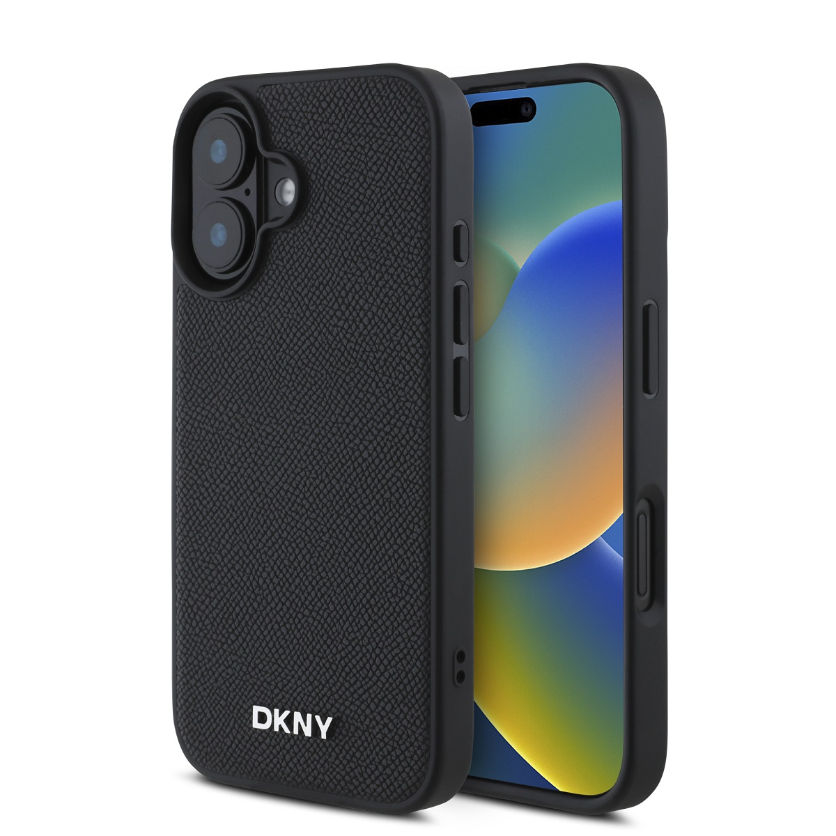 Zadní kryt DKNY PU Leather Silver Metal Logo Magsafe pro iPhone 16 Black