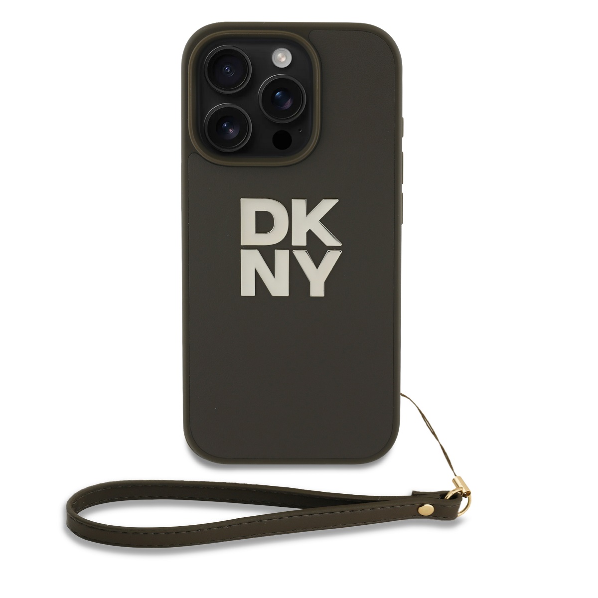 Zadní kryt DKNY PU Leather Stack Logo Wrist Strap pro iPhone 16 Pro Green