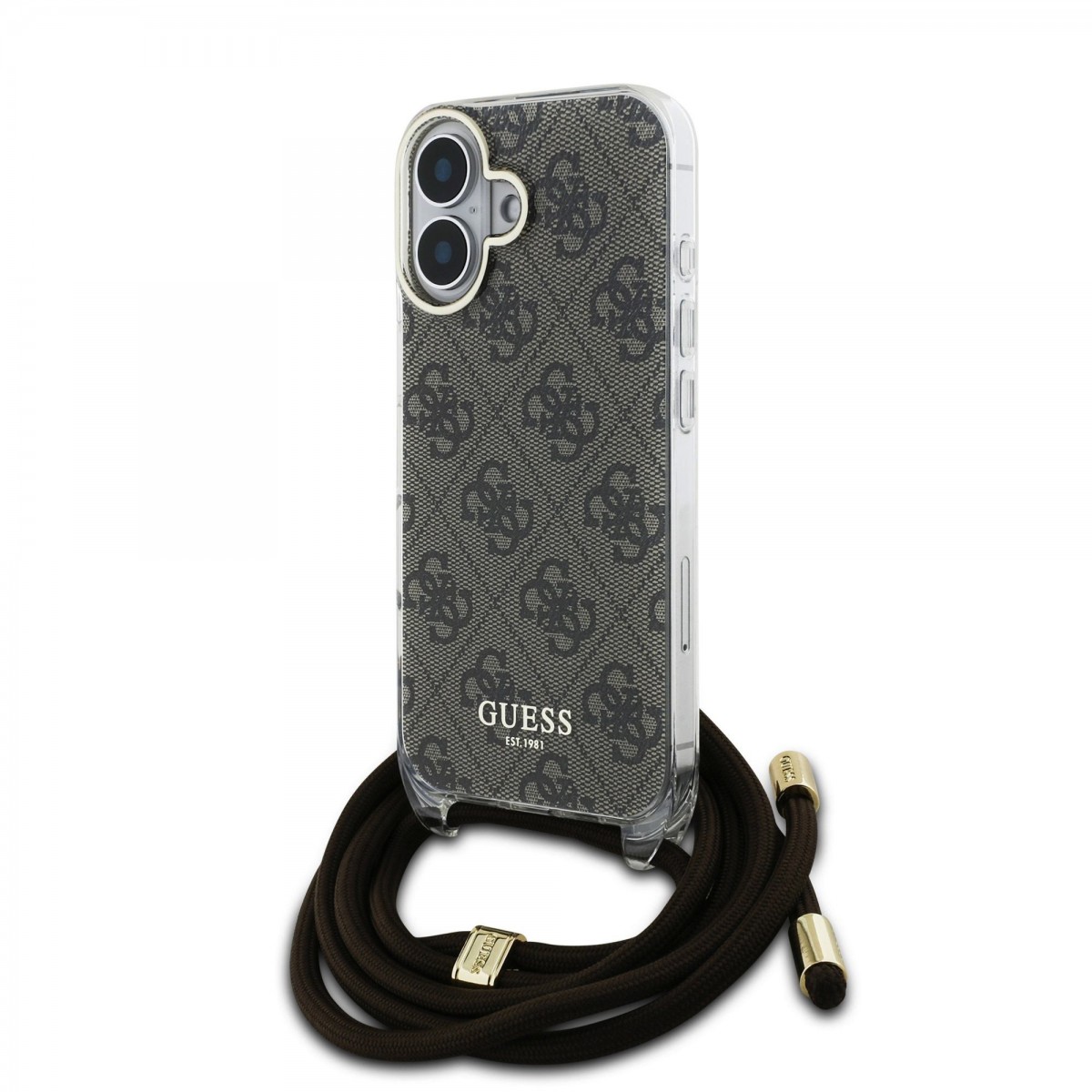 Zadní kryt Guess IML 4G Printed Crossbody Popruh pro iPhone 16 Brown