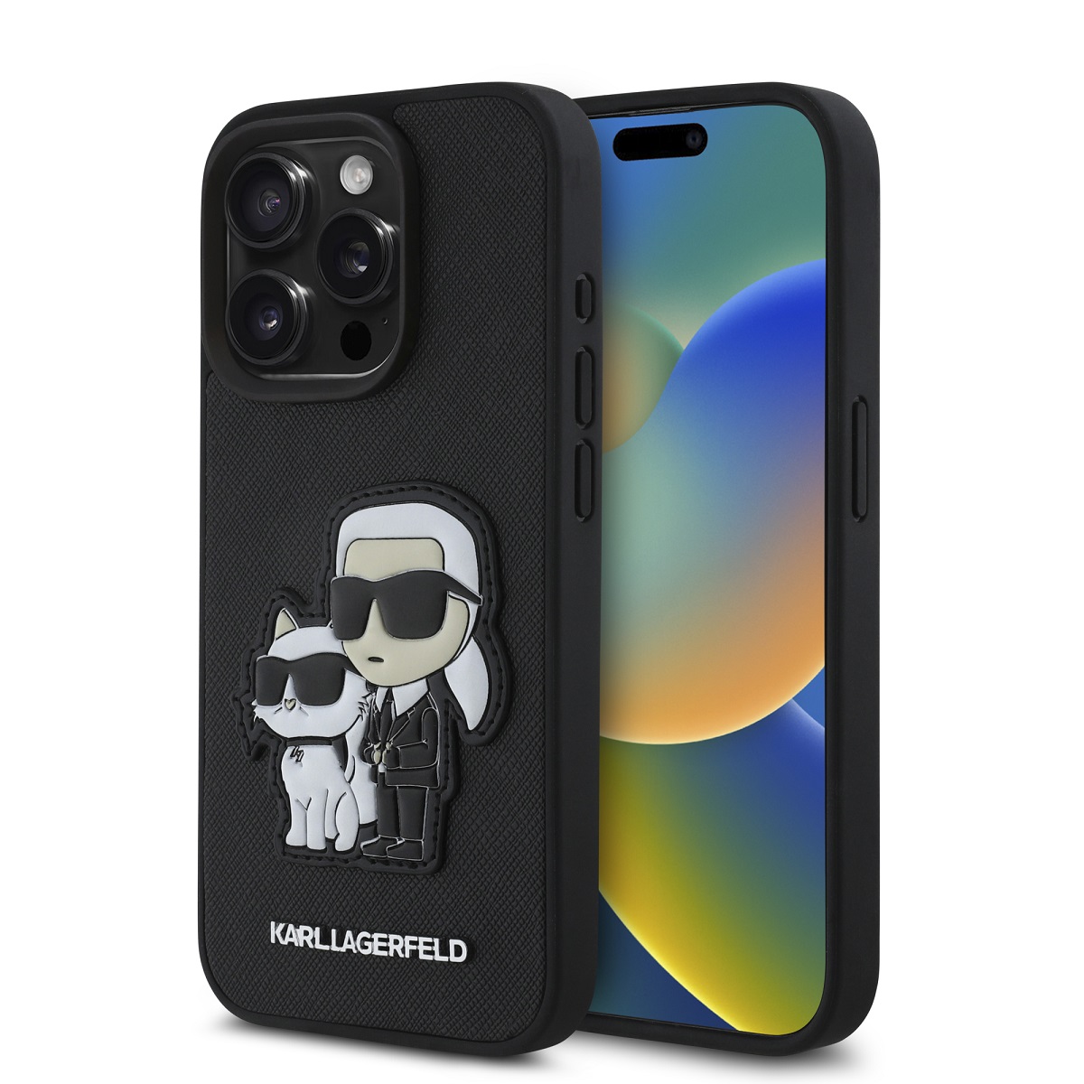 Zadní kryt Karl Lagerfeld PU Saffiano Karl and Choupette pro iPhone 15 Pro Max Black