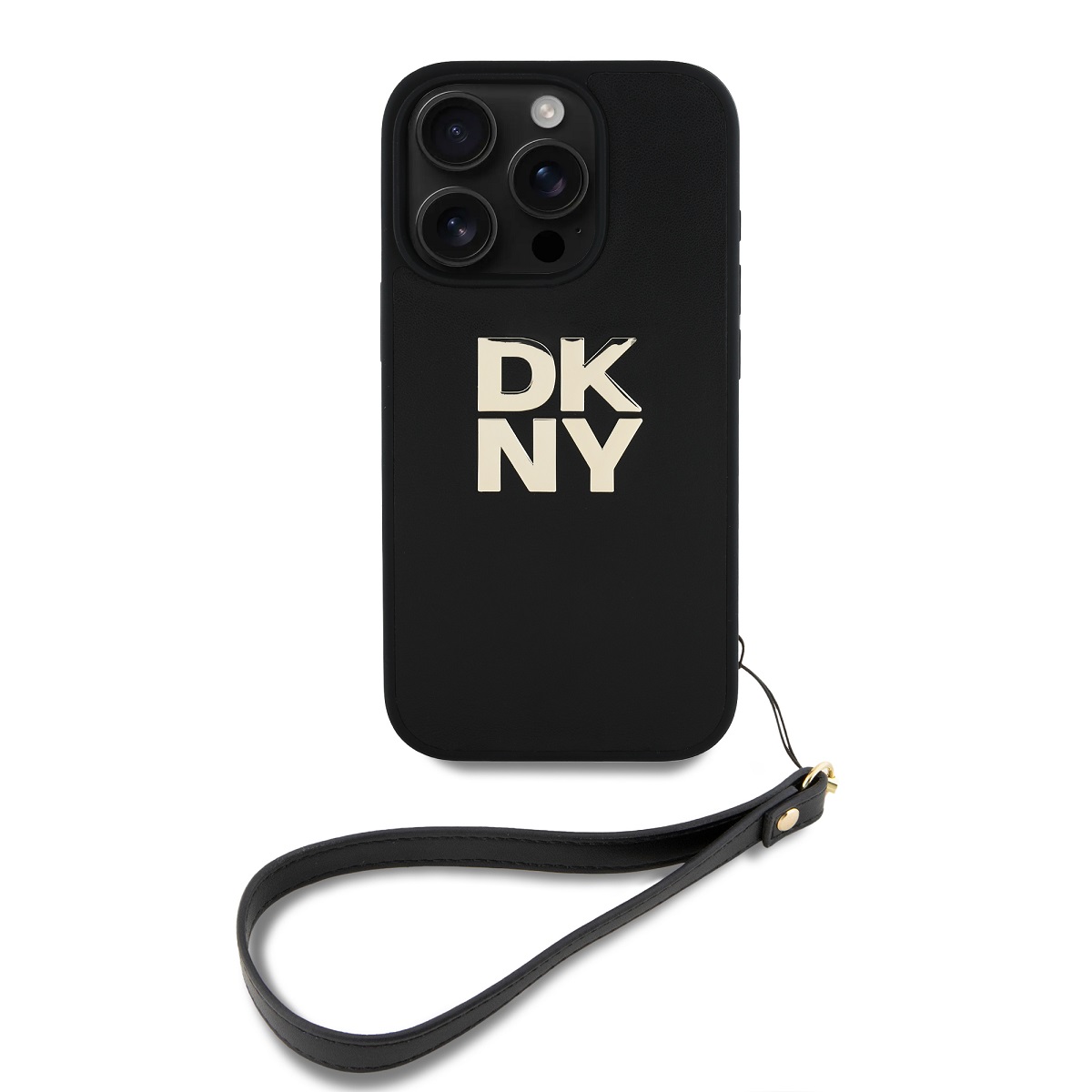 Zadní kryt DKNY PU Leather Stack Logo Wrist Strap pro iPhone 16 Pro Black