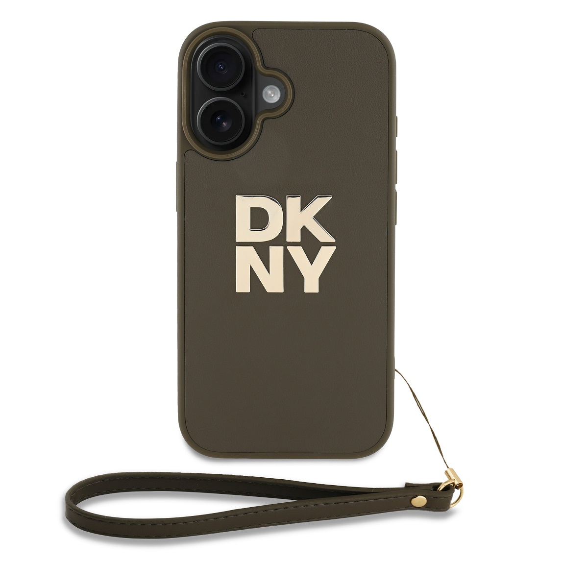 Zadní kryt DKNY PU Leather Stack Logo Wrist Strap pro iPhone 16 Green