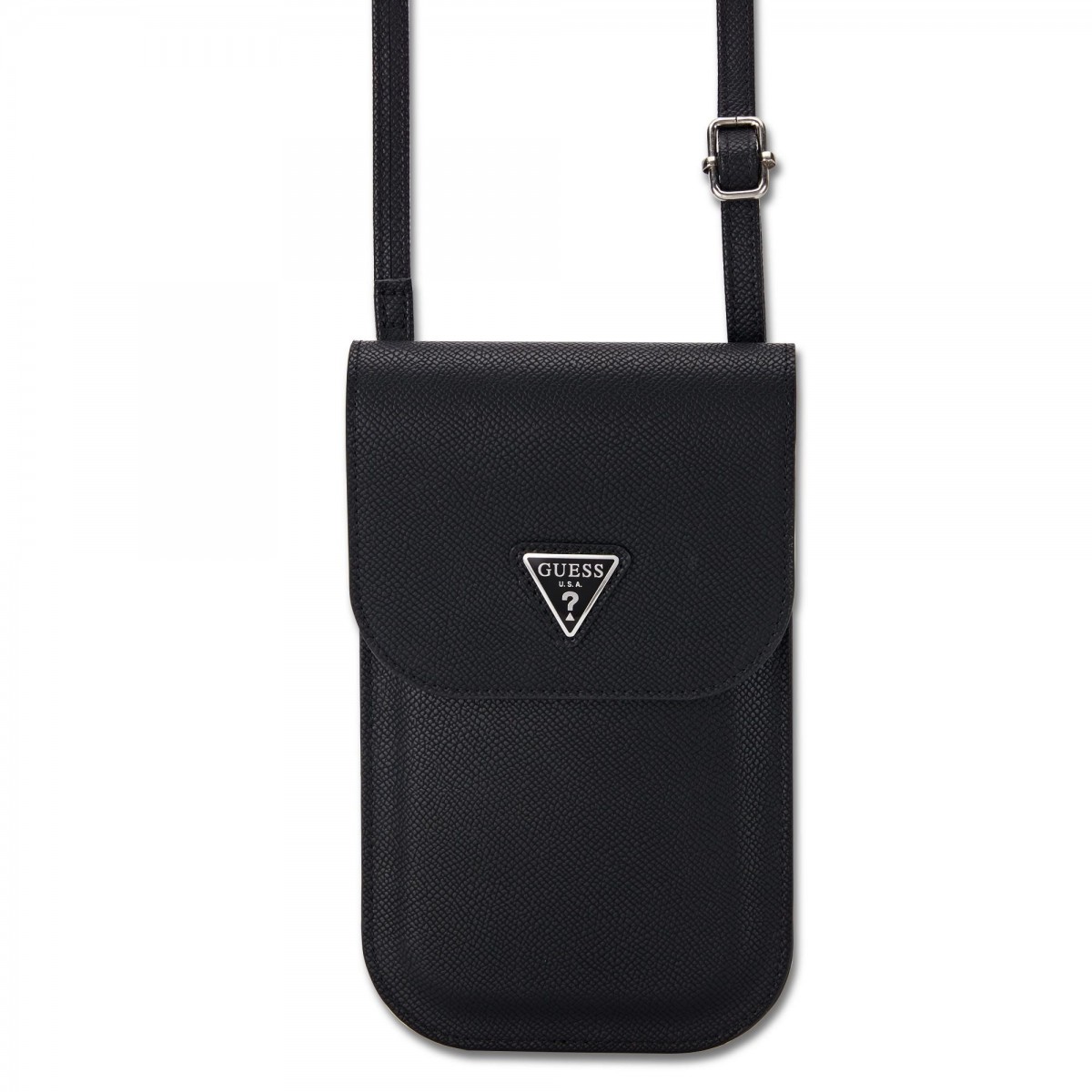 Kabelka na mobil Guess PU Grained Triangle Logo Black