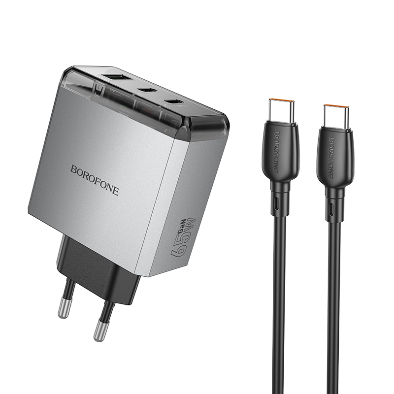 Rychlonabíječka Borofone BN22 Lena GaN vč. datového kabelu USB-C 65W šedá