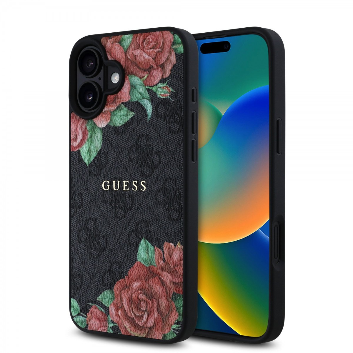 Zadní kryt Guess PU Leather 4G Roses MagSafe pro iPhone 16 Black