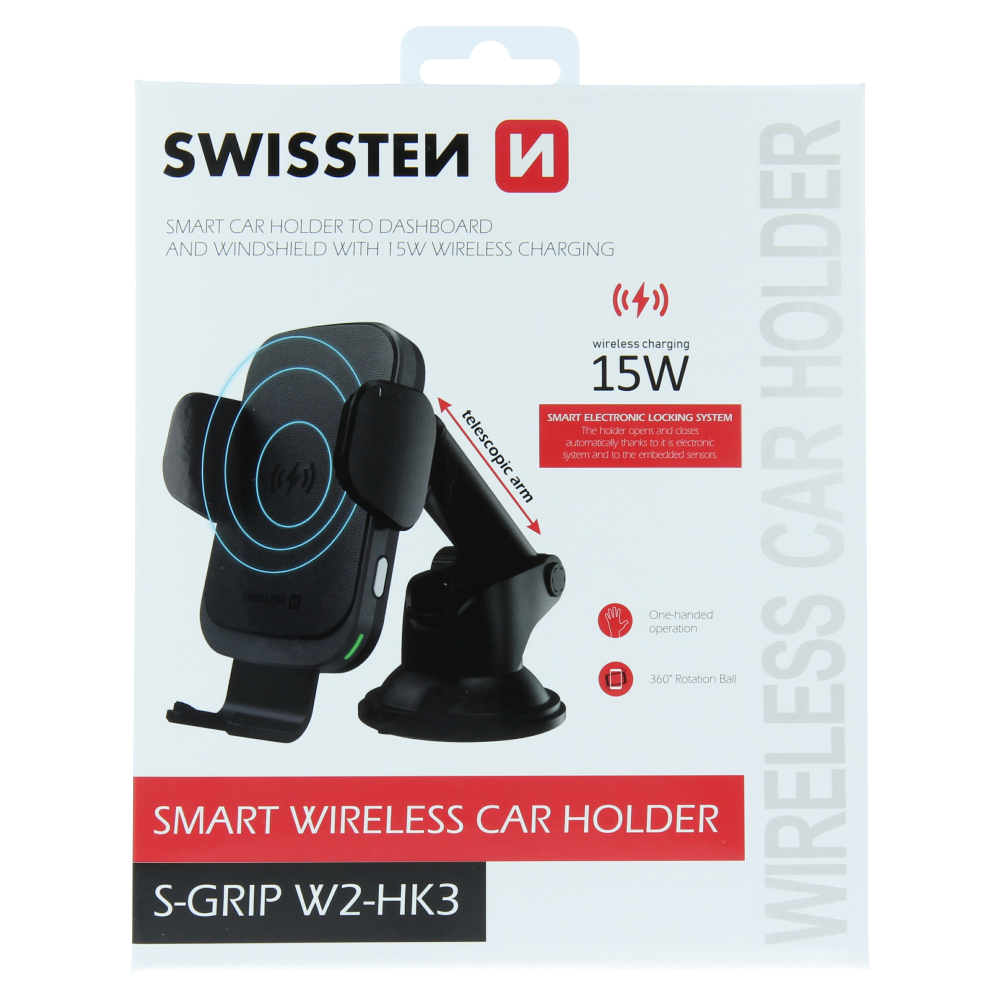 Držák do auta s bezdrátovým nabíjením Swissten Smart 15w s-grip w2-hk3